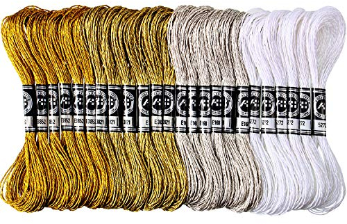 24 Knäuel Metall-Stickgarn, glitzernd, Kreuzstichgarn, Polyestergarn in Gold und Silber, Freundschaftsarmbänder, für Stickerei, Handarbeiten