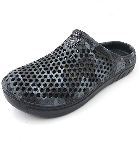 Amoji Garden Clogs Shoes House Slippers Sandals Indoor Outdoor Shower Shoes Camouflage Printed Sport Quick Dry Home Summer Breathable Women Men Ladies CAMO161 Black 12 Women/10 Men
