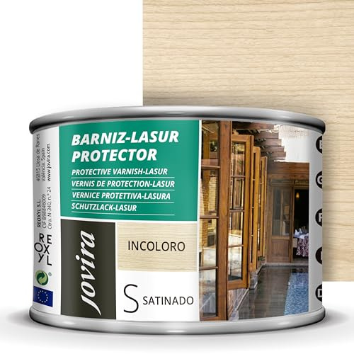 JOVIRA PINTURAS Holzschutzlasur Satiniert. Schützt, dekoriert und verschönert alle Arten von Holz. (375 Milliliter, Farblos)