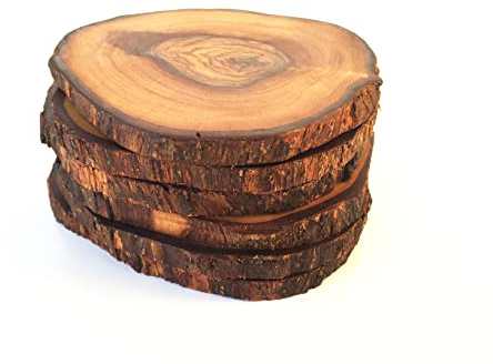 6er Set Untersetzer im Naturschnitt rustikal Glasuntersetzer Olivenholz Handgemacht 6 Stück Holz-Untersetzer Geschenk