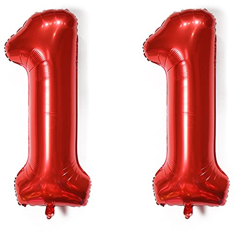 Luftballons Zahl 11, Zahl ballon 11 rot Luftballons 11. Geburtstag deko Mädchen Folienballon 11 Zahlballons 11 rot XXXL 40 Riese Aufblasbar Helium Ballon 11 jahre Geburtstag Deko Mädchen rot (11)