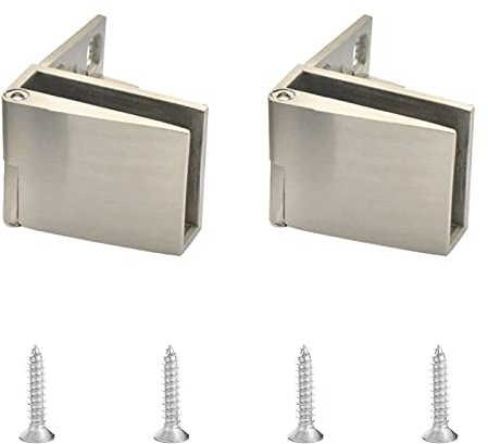 UFURMATE Cerniera per Porta in Vetro, 2 Pezzi in Lega di Zinco Senza Cornice, 90 Gradi con Morsetto e Viti per Spessore 3-5 mm (Spazzolata)