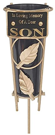 Vases funéraires avec piques - Plaques commémoratives - Supports de fleurs noirs avec citations personnalisées - Décorations funéraires en métal en souvenir de vos proches (fils)