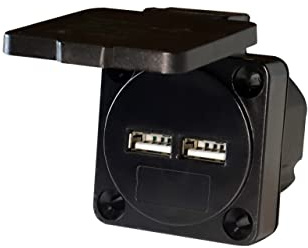 HOLZER/USB Ladesteckdose/USB-Einbausteckdose und Anbausteckdose/Eingangsspannung 230V & Ports 5V / 2,1A – Zur Verwendung im Außenbereich & Innenbereich – Mit Deckel – IP54