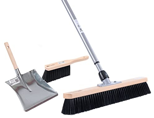 BawiTec Profi Kehrbesen Set Kehrset XL Besen 60cm Saalbesen #0715 inkl. Metall-Teleskopstiel verstellbar,Handfeger 28cm,Metall-Kehrschaufel mit Holzgriff,stabil robust,feine weiche Kunsthaar-Borsten