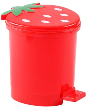 Mini Bin Bin Desktop Strawberry Trash Can Holder: Mini Trash Can Wastebasket with Lid Cartoon Fruit Table Rubbish Bin Paper Containers Bucket for Home Office Red Bathroom Bin Small Bin