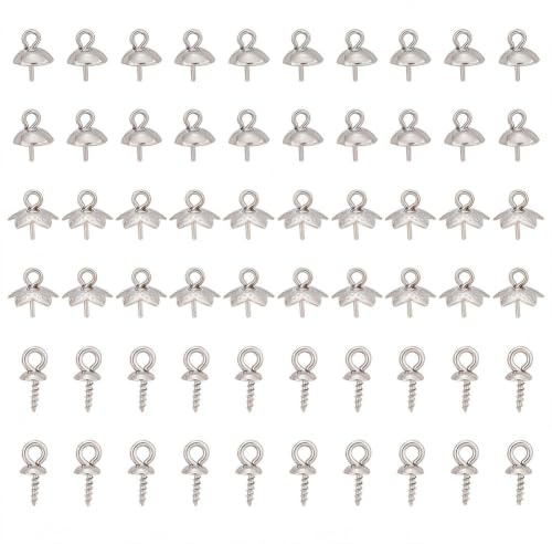UNICRAFTALE 60 Stk 3 Stil Schmuck Verschlüsse Anhänger Pearl Peg Bails Schraubösen Anhänger Zubehör Anhänger Bails Verschlüsse Edelstahl Schmuck Zubehör Für DIY Schmuckherstellung 8~10x4~7 mm