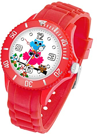 Taffstyle Kinder Armbanduhr Eulen Familie aus Silikon Analog Quarz
