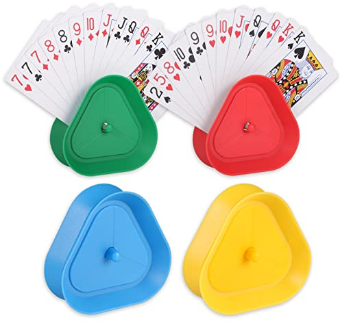 Zocipro 4Pcs Sujeta Cartas Naipes, Triángulo Soporte para Juego de Cartas de Plastico, Sujeta de Juego de Naipes para Niños Adultos Personas Mayores