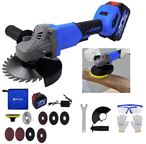 Amoladora Angular 21V Brushless, Amoladora Batería, Amoladora Angular Inalámbrica, Cargador, 6.0Ah Batería, 125 cubierta de rueda de molienda, Mango Auxiliar, discos compactos