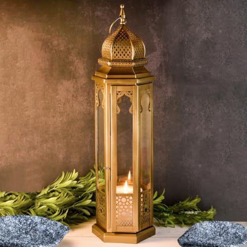 Orientalische Laterne Moulan handgemacht aus Glas in Gold Antik 50 cm