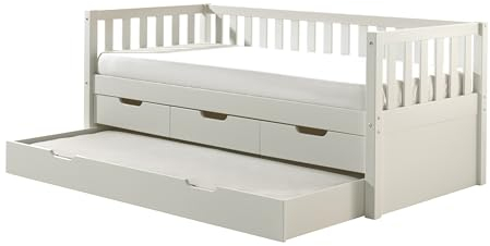 möbelando Funktionsbett >Fritz< in Kiefer massiv weiß lackiert - 211,2x85,5x97,8 (BxHxT)