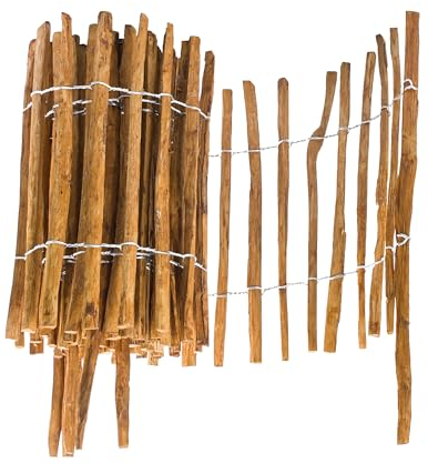 BOGATECO Recinzione in legno di nocciola impregnato | 60 cm di altezza e 500 cm di lunghezza | Recinzione in legno | Distanza tra i listelli 4 – 5 cm | Recinzione a pazzi, perfetta come bordo per