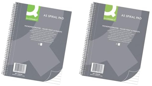 Q-Connect Spiral-Notizblock A5 Liniert / 80 Blatt / 160 Seiten/Notizbuch Spiralblock Collegeblock/Notizblock mit Spiralbindung/Schulblock Schreibblock (Packung mit 2)