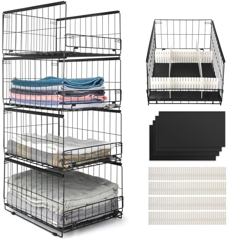 Wuciray Set di 3/4 Organizer Armadio Impilabili Pieghevoli Interno Scatole Divisori Ripiani Acciaio Inossidabile Scomparti per Armadio Scatole Impilabili per Armadio Organizer per Armadio Interno