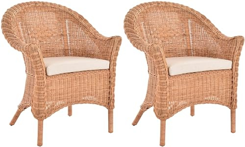 Krines Home Set/2 Rattansessel Primavera breiter Flechtsessel mit Armlehne Lounge Wintergarten Sessel Natur Rattan Korbsessel (Natur)