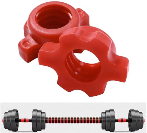 Buachois 2Pcs Dumbbell Nuts, Barbell Bar Hexagon Nuts Spinlock Collar Red Spinlock Collar Screw Anti Slip Stable Secure Deep Accurate Thread Dumbbell Accessory (Nut hole diameter 25mm)
