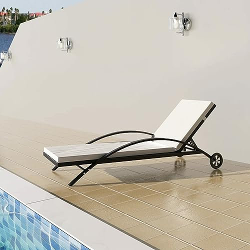 Rantry Sonnenliege mit Polster & Rollen Poly Rattan Schwarz Gartenliege Strandliege Balkonliege Relaxliege Liegestuhl Möbel Terrassenliege für Balkon Garten Terrasse