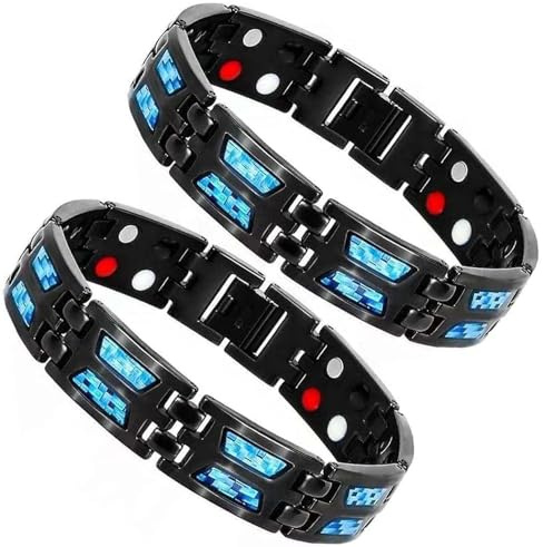 Noruion Ferninfrarot Ionen Armband, Noruion Ferninfrarot Ionisator Armband, Magnetarmband Magnetbänder für Männer Herren Armband Einstellbare Länge mit Titan Power Magnetarmband (2 Stück)