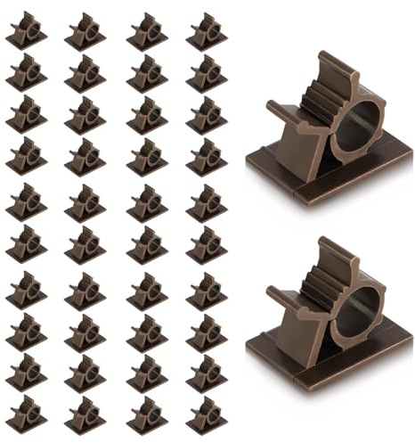 Viaky 50 PCS Cable Clips, Self-Adhesive Cable Organisers, Reusable Adjustable Sticky Cable Tidy Clips Wire Management Cable Holder for Car, Homes, Under Desk, Offices, Brown