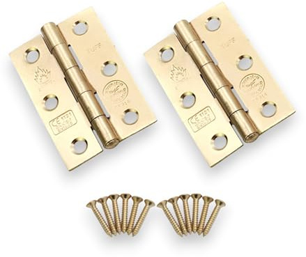 Infinity Decor Heavy Duty CE7 Steel Ball Bearing Butt Hinges Set – 80mm Hinges Suitable for Internal External Doors and Windows (Electro Brass)