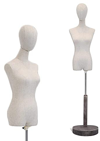 asdchZen Schneiderpuppe, Weibliche Schaufensterpuppe, Verstellbare Weiße Schaufensterpuppe, Freistehende Schaufensterpuppe Für Damen Mit Abnehmbarem Leinenkopf, Für Hemdkleider (Vintage-Grau)
