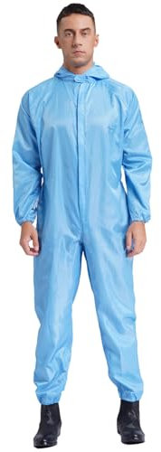 dPois Skyddsoverall för män, återanvändbar, arbetsoverall, uniform, nylon, målarkostym, onepiece overall med huva, antistatisk arbetskläder, Ljusblå, 3XL