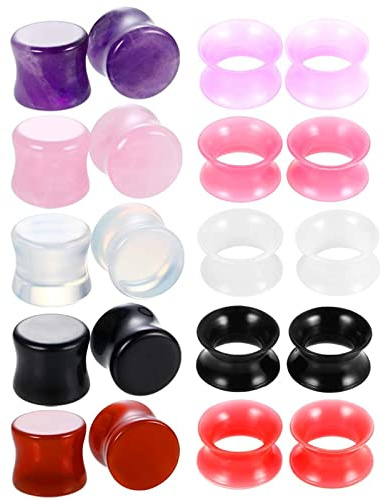 Epinki piercingsmycken, 20 st örontunnel plugg 6–16 mm, rund sten däck expander öra tunnel stretchset, silikon örhängen öra expander piercing smycken, silikon sten, Ingen zirkonia