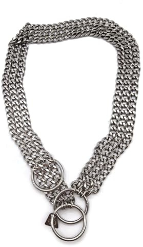 Soarvlorfy Edelstahl Schwer Dreireihige Kette Neck Kragen Sex Halsband mit Traktionsring BDSM Bondage Halsreif Kragen Halsfessel Fetisch Sklaven Sexspielzuege für Männer Frauen,Silber,Einstellbar