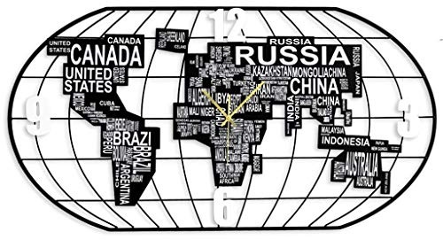 SFNIOKFG Reloj de Mapa Mundial, Reloj de Pared de Metal, Movimiento silencioso, con Luces LED, Reloj Negro DIY para Sala de Estar, Dormitorio, hogar, Cocina, Oficina