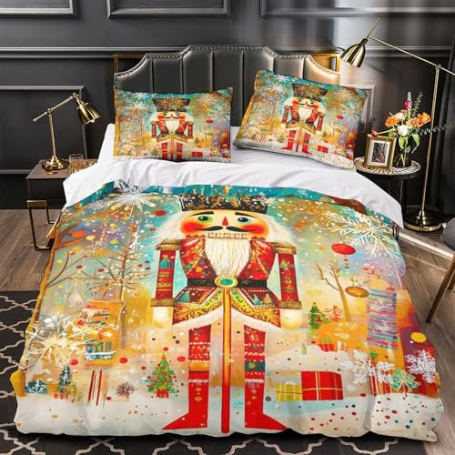 RIAVBAODG Christmas Cascanueces Impresas En 3D,Cascanueces,Juego De Sábanas Y Fundas Nórdicas 3 Piezas Decorativo Juego De Funda para Edredón para Niños, Adolescentes,Adultos Super King（260x220cm）