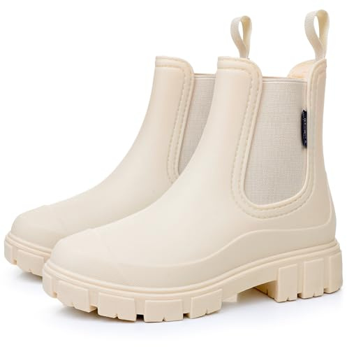 FOGOIN Women Ankle Wellies Chelsea Rain Boot White 7UK/41EU