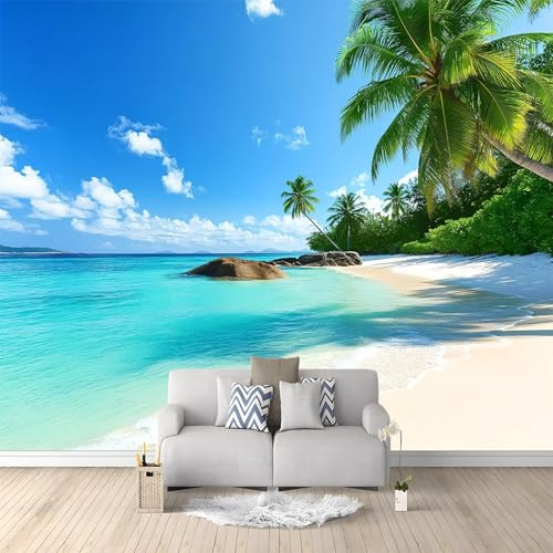 Photo Wallpaper Beach Palm Trees Landscape 200x140 cm Non-Woven Wall Mural, 3D Wallpaper Roll Mural, Moderne Living Room Bedroom Art Poster Mural Wallpaper