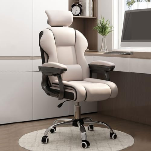 Ergonomischer Bürostuhl aus Leder mit Armlehnen, höhenverstellbarer Drehstuhl mit Rückenstütze und Rollen, Chefsessel für Erwachsene, mit Latexkissen, Schaukelsessel