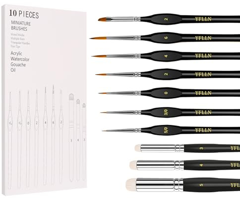 Miniature Paint Brushes Drybrush, 10 Sizes Detail Paint Brush Set, Acrylic Paint Brushes for Oil, Acrylic, Watercolors & Paint by Number, Tabletop, Figurine(Black)