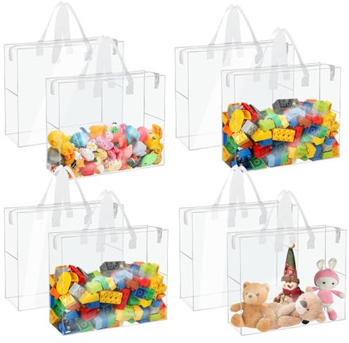 Esilihom 8pcs Toy Storage Bags with Zipper, 35x30x10cm Clear PVC Toy Organizing Bags for Kids, Waterproof Storage for LEGO, Building Blocks, Board Games, Dolls, Books, Puzzle