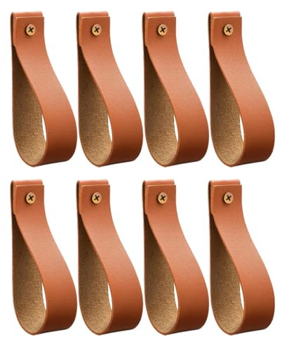 Ieron 8 Piezas de Soportes de Cuero para Barra de Cortina,Ganchos para Colgar en la Pared manijas de Cuero para gabinetes Correas multifuncionales para Colgar Toallas, estantes de Cocina y tendederos
