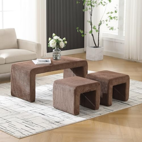 Ya-Home Sitzbank mit Sitzhocker Modern Polsterbank Kordsamt Fußbank Bettbank für Wohnzimmer Schlafzimmer Flur, Braun