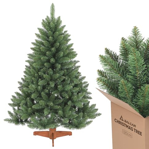 SALCAR Künstlicher Weihnachtsbaum 120 cm inkl. Holzständer, Grüner Tannenbaum für Weihnachten, 1,2 m Nordmanntanne Christbaum (ca. φ 72 cm)