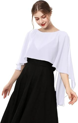 Rockreyoa Damen Chiffon Stola Schal Braut Hochzeit Capes Leichter Poncho Elegant Umschlagtuch Chiffonschal Bolero Shawls Weiche Capelets für Frauen Wedding Cover Up für Hochzeitskleider Weiß