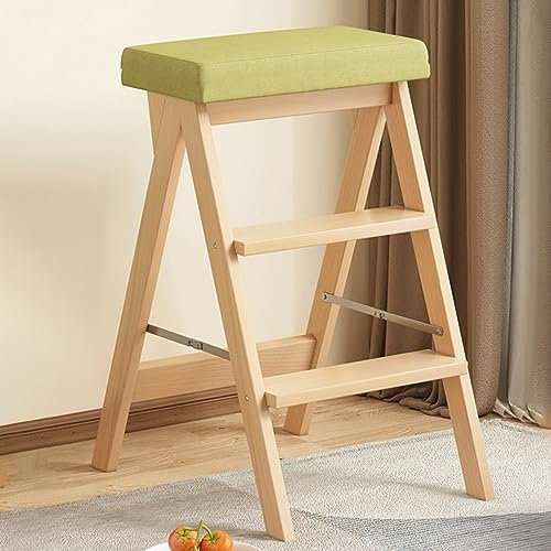 Klappbarer Bibliotheksleiter aus Holz, 4-stufiger wandelbarer Hocker und Präsentationsständer für Zuhause und Büro – Tragbares Holzscheite & grünes Design