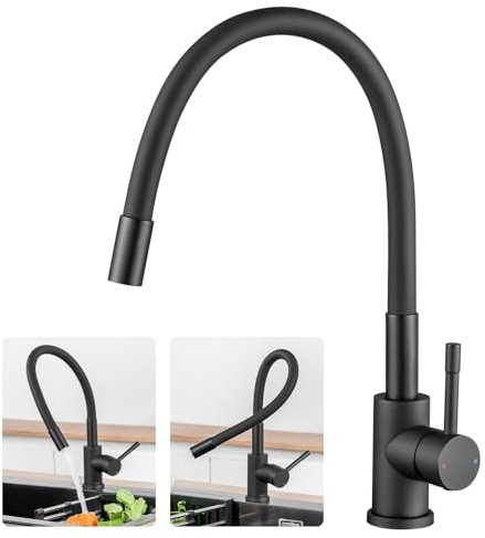 CECIPA Küchenarmatur Flexibel 360° Drehbar, Spülarmaturen Küche Hochdruck, Schwarze Küchenarmaturen, Küchenwasserhahn Edelstahl, Armatur Küche für Spüle, Mischbatterie Einhebel - SOFETIY SERIE