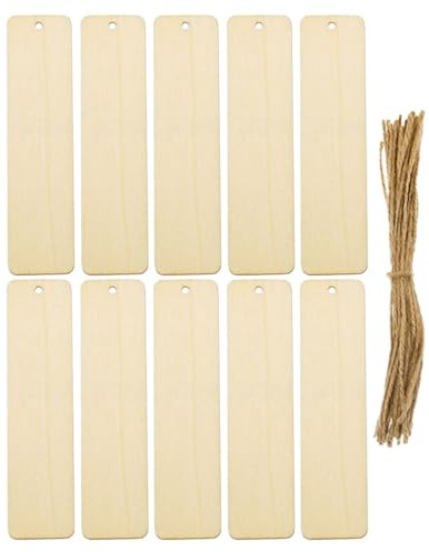 HEALEEP 10 Stück Holz Lesezeichen Leere DIY Tags aus Holz mit Löchern für Bastelprojekte zum Malen Dekorieren und Gestalten von Individuellen Geschenketiketten
