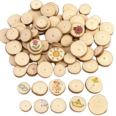 120 Stück Holzscheiben Klein, DIY Handwerk Holz-Scheiben, Runde Holzscheiben zum basteln, 5mm Dicke Unlackierte mit Baumrinde, für DIY, Weihnachten Dekoration usw.(1-3cm)