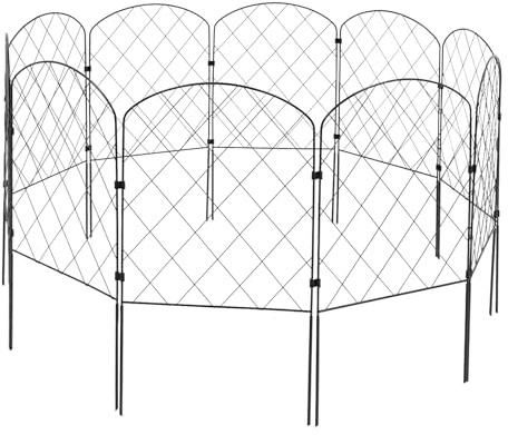 Beeteinfassung zum Stecken, 10 Zaunelemente, Dekorativer Gartenzaun Metall Beetzaun für Garten, Schwarz