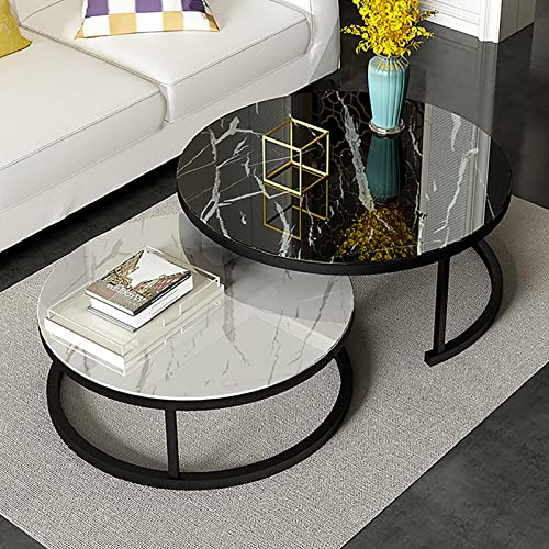 LISHEUK Runde Satztische, 2 Satztische, Sofa-Beistelltische in Marmoroptik mit goldenem Metallrahmen, Moderne, platzsparende, kompakte Beistelltische für Kaffee