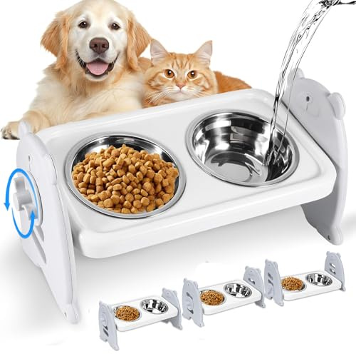 Raised Dog Bowl, Dog Bowls With Stand 3-Level Adjustable, Dog Feeding Station With 2 Double Dog Bowl, 12cm Dog Bowls,Dogs Bowls For Small Dogs And Cat,Non-Slip And No Spill