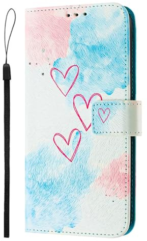 Bnvdfre Handyhülle für Honor Magic 5 Pro 5G/4G Hülle PU Leder Klapphülle mit Mustermotiv, 3 Kartenfächern + Münztasche & Standfunktion | Magnetisch Stoßfest Case Damen - Herz