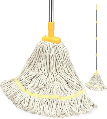 SOBONNE Indoor Cotton Mop with Strings for Floor Cleaning | 59 Mop Handle & 1 Cotton Mop Head for Household Hardwood Wood Tile Dust Floors Cleaning