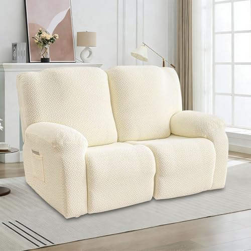 6-Teilig Sesselbezug, Sessel Überzug, All-Inclusive Sesselschoner für Relaxsessel, Sesselschoner für Fernsehsessel, Komplett Sesselbezug, Stretch Sessel Überzug mit Taschen (Beige-Zweisitzer)